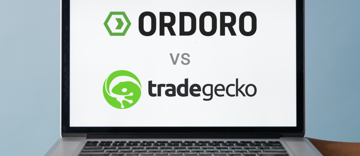 The Best TradeGecko Alternative. Computer screen with Ordoro vs. TradeGecko logos on it.